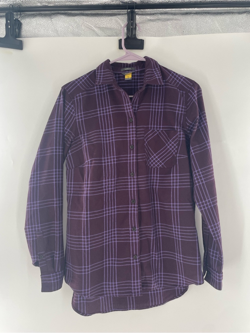 Eddie Bauer Classic Fit Purple Plaid Button-Down Shirt